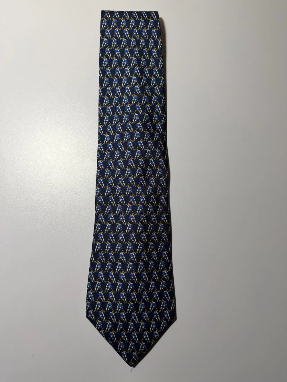 Hockey Player pattern necktie - navy - 100% silk
